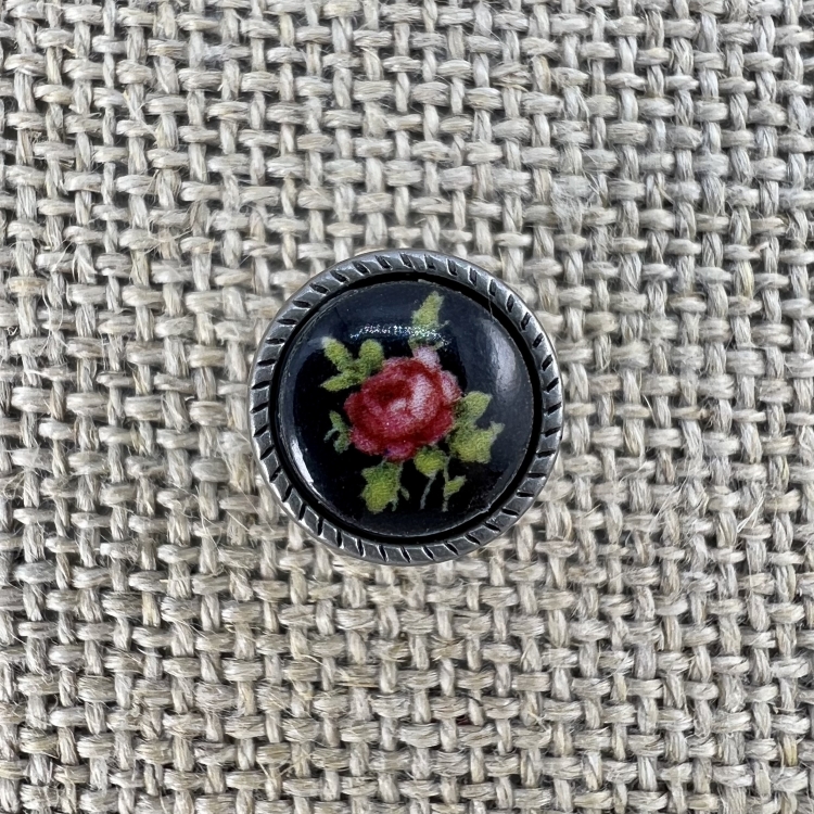 Knopf mit roter Rose auf scharzen Grund | Dirndlknopf und Tracht