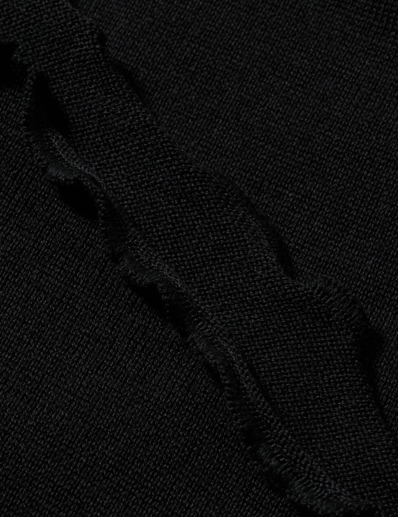 Merino-Strickstola mit Wellensaum - Schwarz