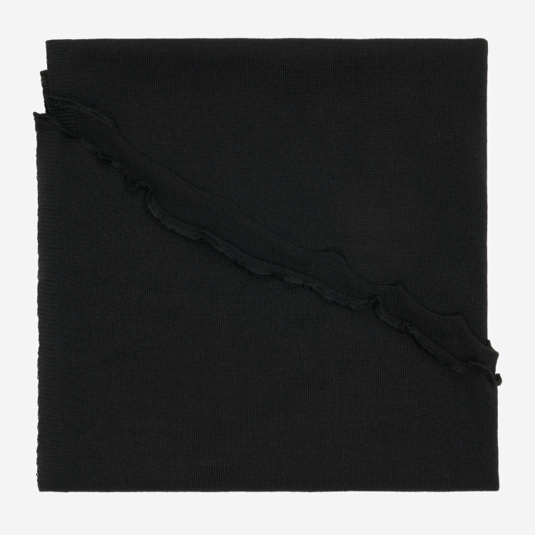 Merino-Strickstola mit Wellensaum - Schwarz