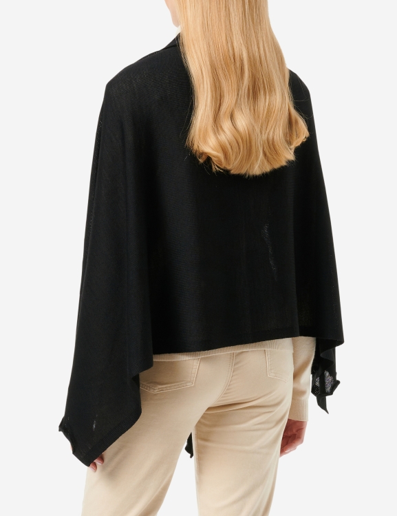 Merino-Strickstola mit Wellensaum - Schwarz