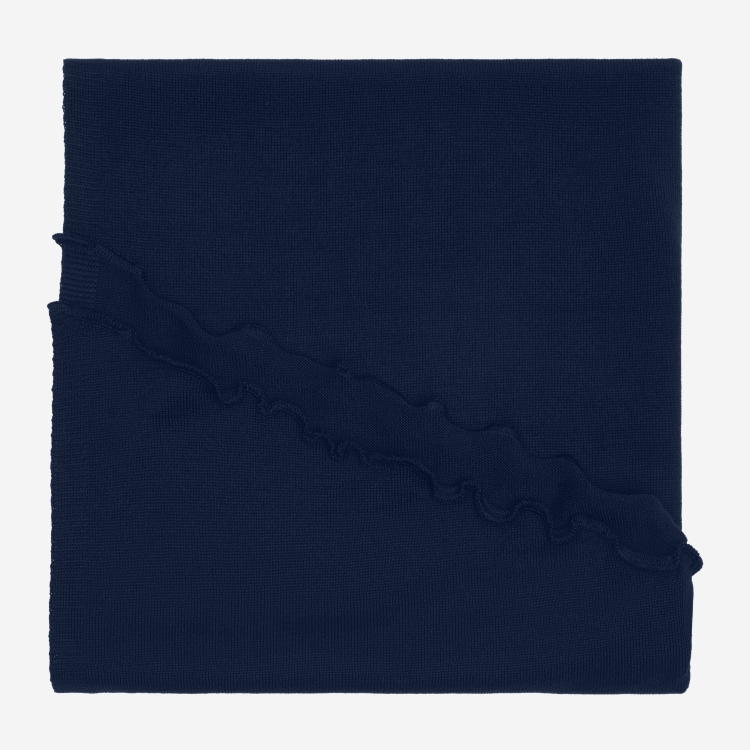 Merino-Strickstola mit Wellensaum - Marine