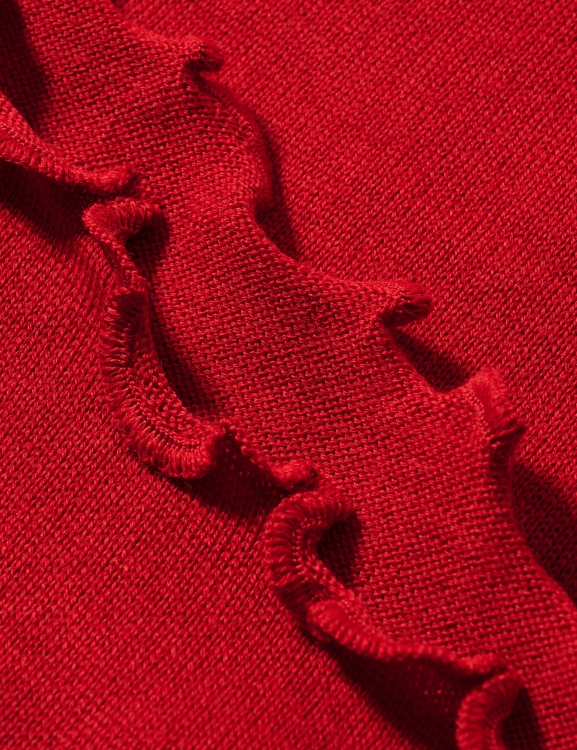 Merino-Strickstola mit Wellensaum - Rot