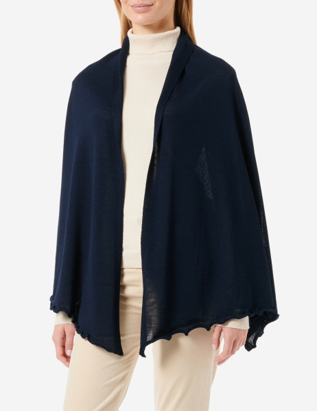 Merino-Strickstola mit Wellensaum - Marine