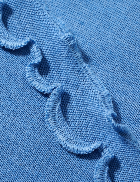 Merino-Strickstola mit Wellensaum - Hellblau