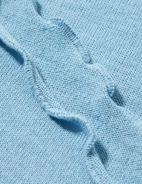 Merino-Strickstola mit Wellensaum - Eisblau