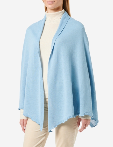 Merino-Strickstola mit Wellensaum - Eisblau